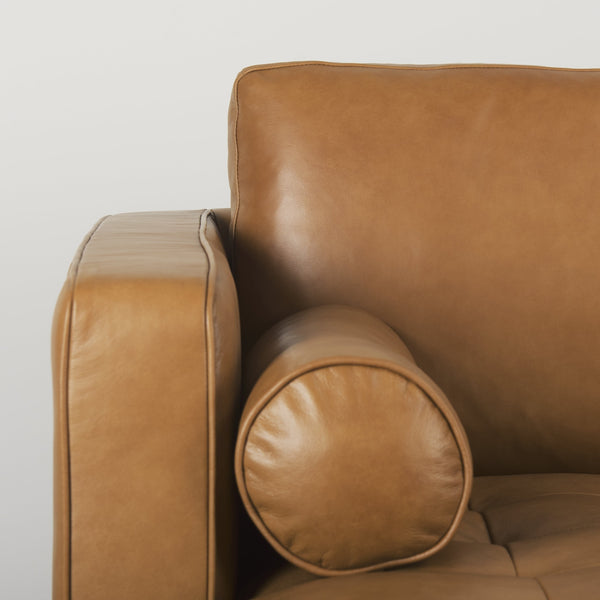 Svend 111.4L x 68.0W x 33.9H Tan Leather Left Chaise Sectional Sofa