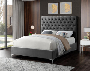 Robin Queen Bed In Grey Velvet