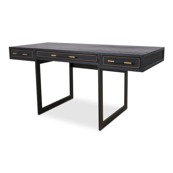 Mako Three-Drawer Desk in Black Vegan Leather