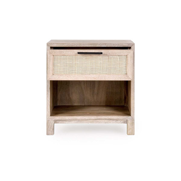 Jensen Solid Wood Nightstand with Cane Detailing - Taupe