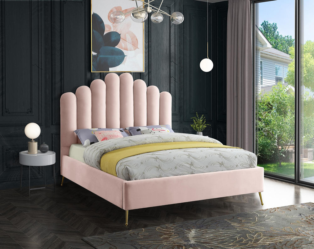 Anita Queen Bed In Pink Velvet