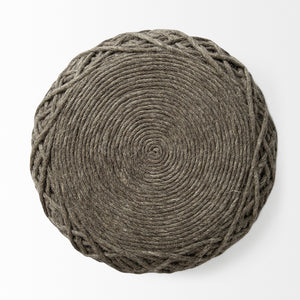 Allium Dark Brown Handwoven Wool Cylindrical Pouf
