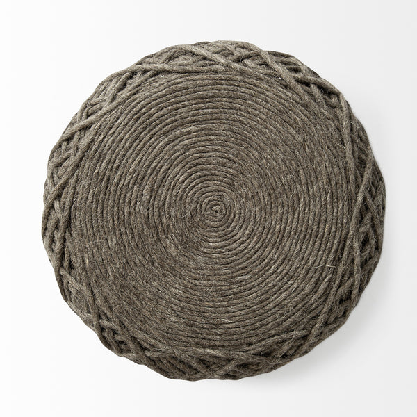 Allium Dark Brown Handwoven Wool Cylindrical Pouf