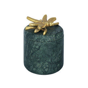 GREEN MARBLE CONTAINER WITH BRASS DRAGONFLY TOP