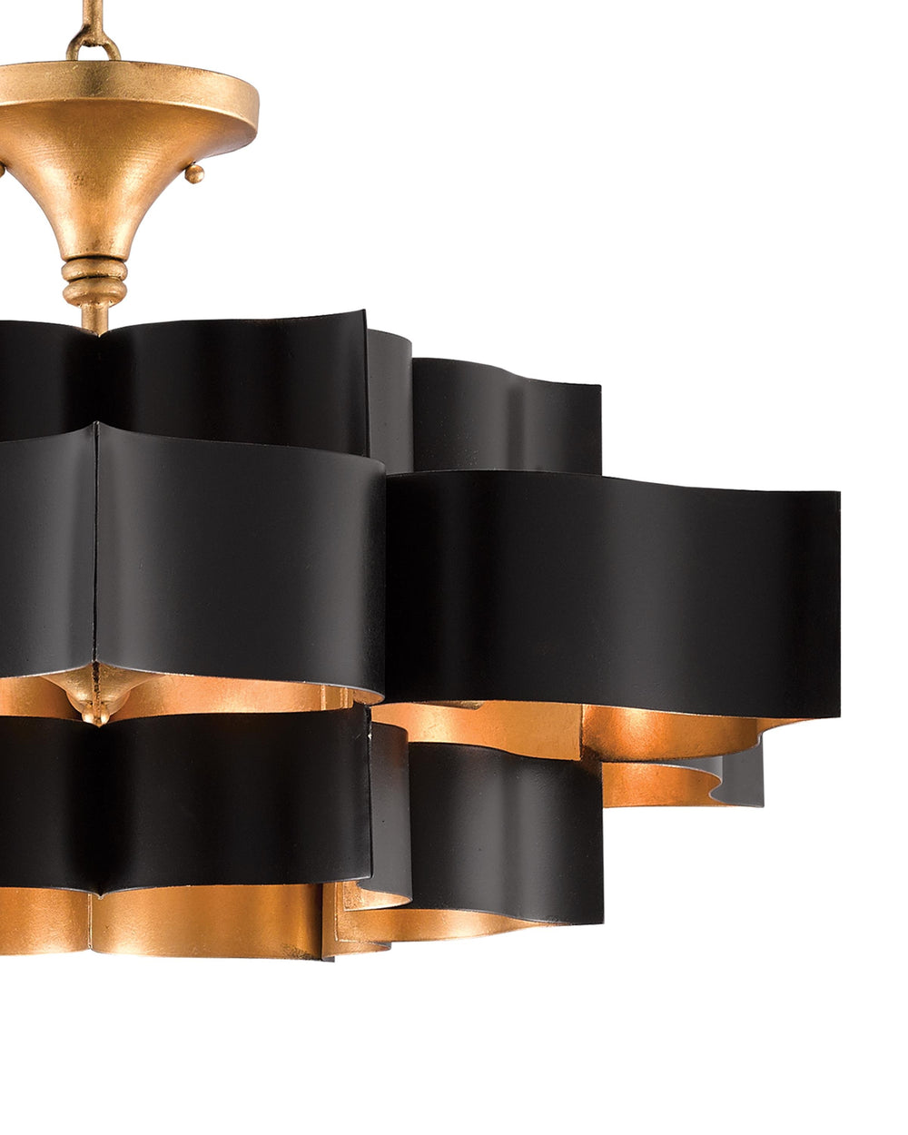 Grand Lotus Black Large Chandelier In Satin Black & Contemporary Gold Leaf