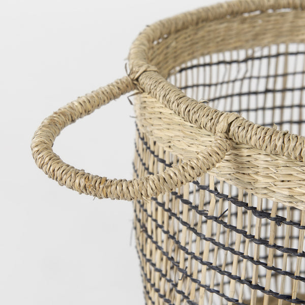 Triopas 15.7L x 15.7W x 13.4H (Set of 3) Medium Brown Seagrass Round Basket W/ Handles