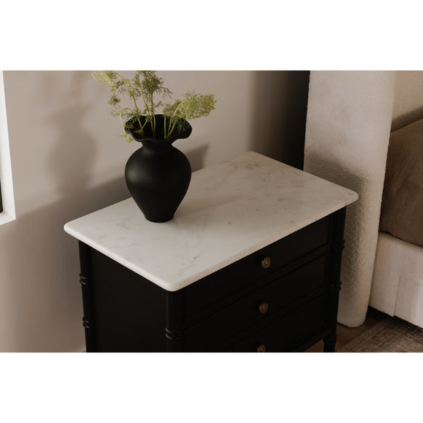 Eleanor Nightstand in Black with Marble Top