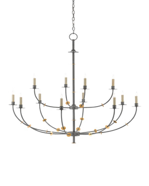 Balladier Chandelier In Hiroshi Gray & Contemporary Gold Leaf
