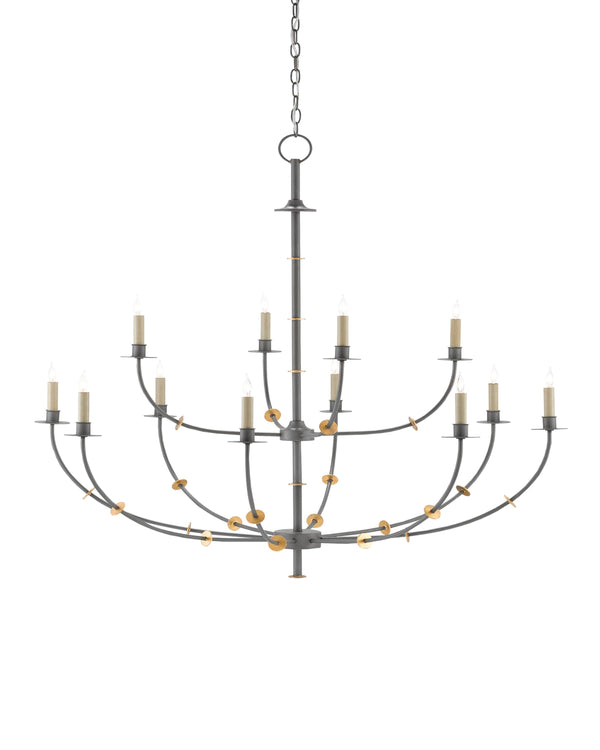 Balladier Chandelier In Hiroshi Gray & Contemporary Gold Leaf