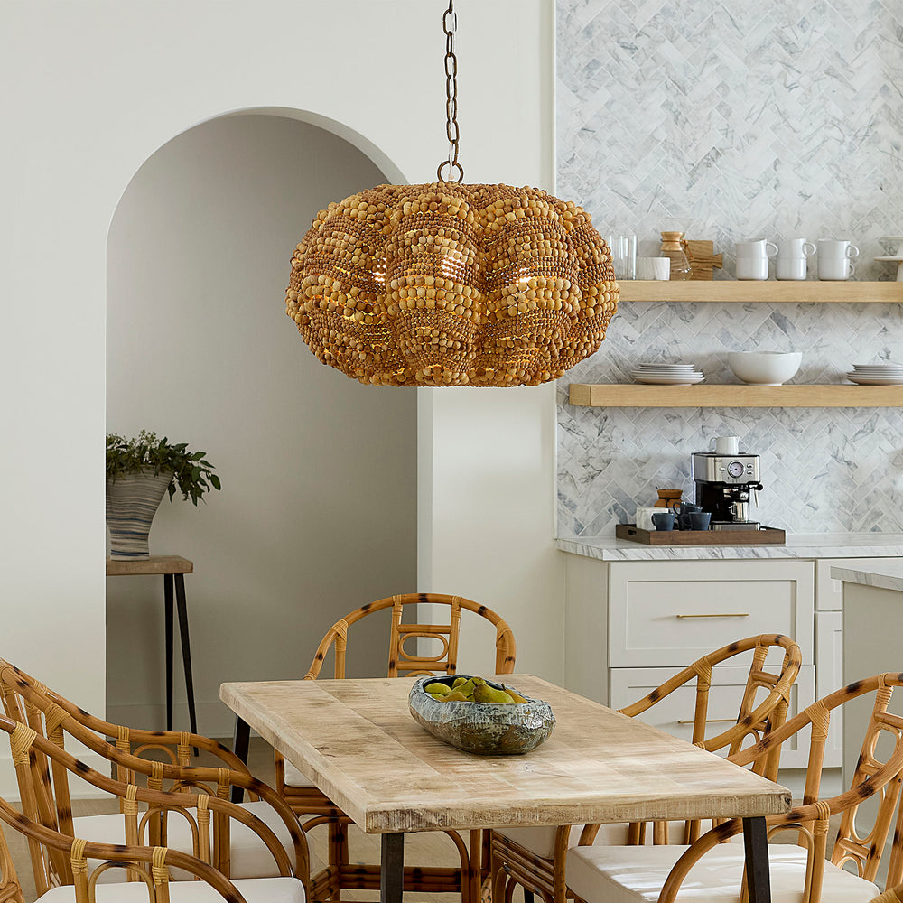 Clamshell Wood Beaded 4-Light Small Chandelier