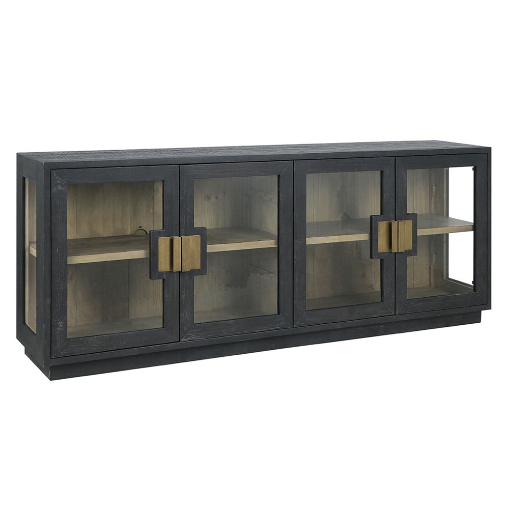 Larson Solid Wood 4 Door Cabinet with Glass Panels - Carbon Black