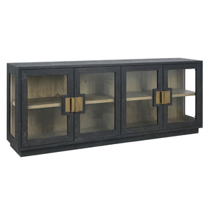 Larson Solid Wood 4 Door Cabinet with Glass Panels - Carbon Black
