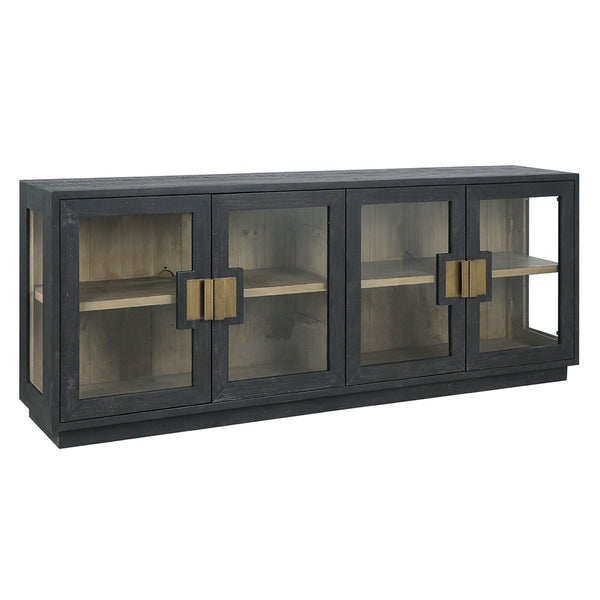 Larson Solid Wood 4 Door Cabinet with Glass Panels - Carbon Black