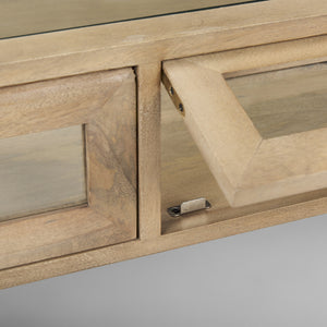 Arelius 42"L Rectangular Light Brown Wood w/ Black Metal Base Display Coffee Table