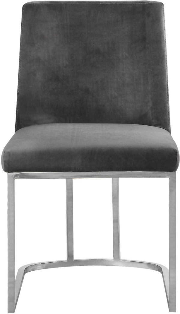 Rick Dining Chair In Grey Velvet and Chrome