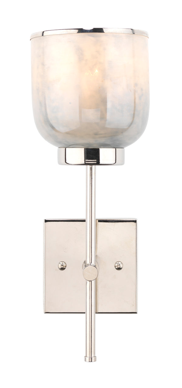 Vapor Single Sconce, Nickel and Blue Opal Metallic Glass