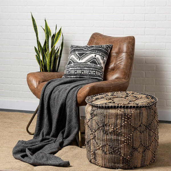 Riley Tan Jute Popcorn Stich Cylindrical Pouf