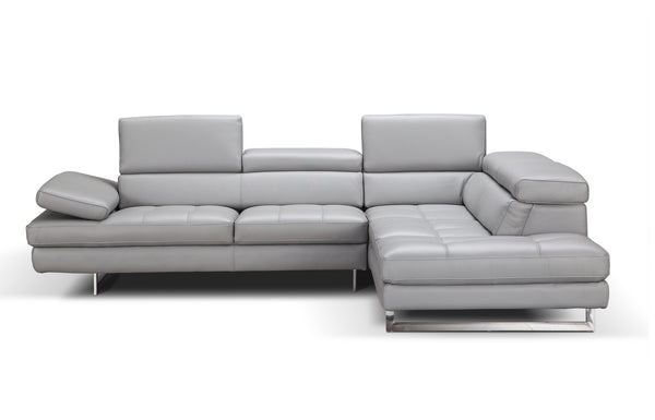 Eliza Italian Leather Sectional Light Grey In Right Hand Facing