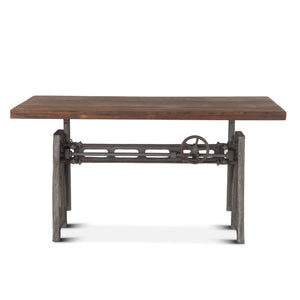 Industrial Loft 60-Inch Reclaimed Teak Wood Desk with Adjustable Crank