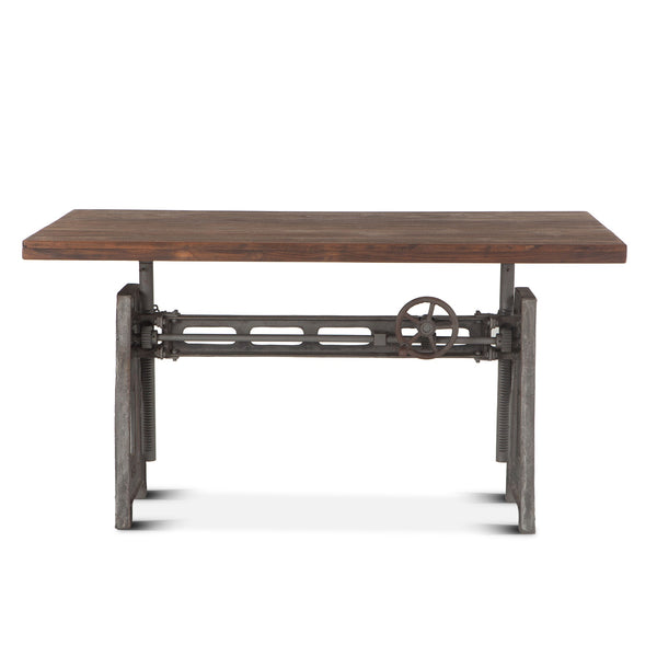 Industrial Loft 60-Inch Reclaimed Teak Wood Desk with Adjustable Crank