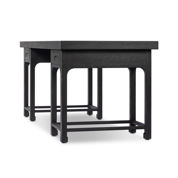 Avedon Desk In Aged Black Oak And Aged Black Oak Veneer And Brass Patina