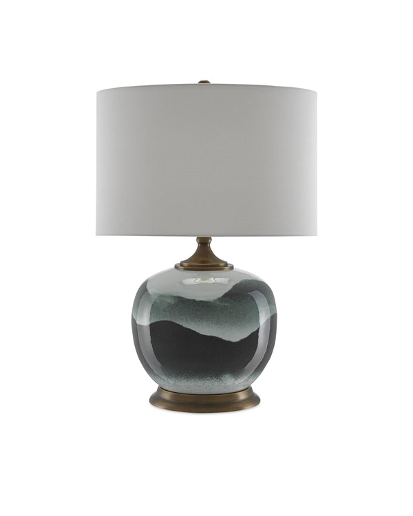 Boreal Table Lamp In White & Green & Antique Brass