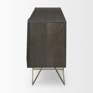 Darwin 80x17.5 Brown Solid Wood Gold Metal Base 4 Cabinet Door Sideboard