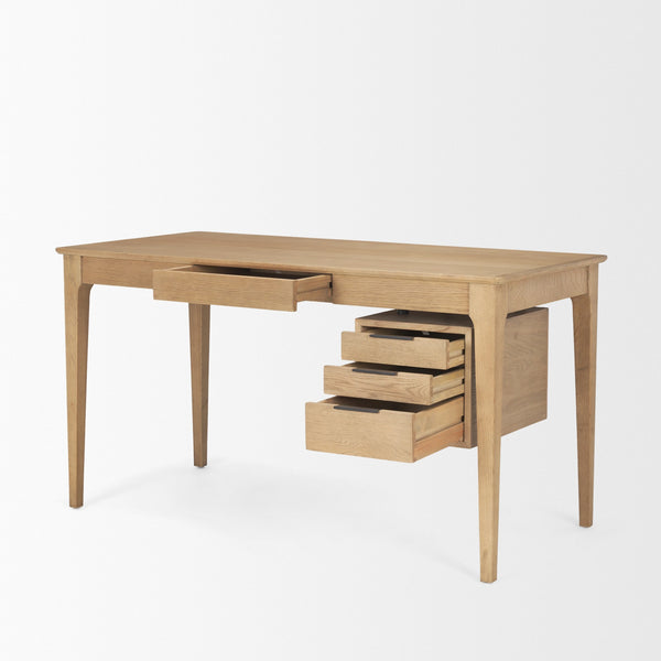 Tino Light Brown Oak Wood w/ 4 Drawers Desk