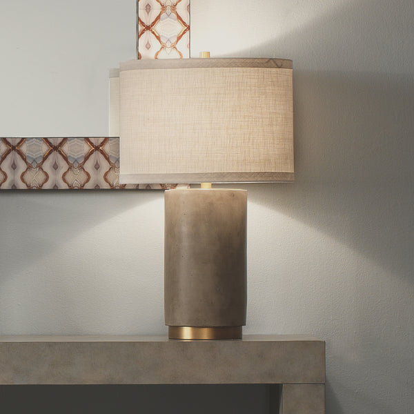 Mortar Cement Table Lamp with Linen Shade