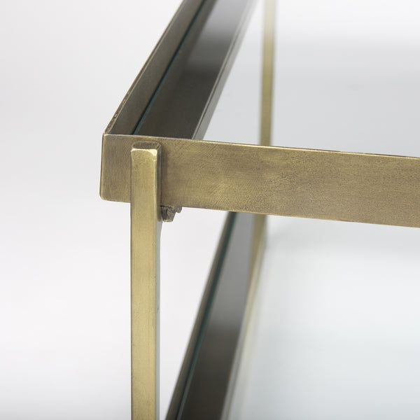 Trey 56.0L x 32.0W x 17.0H Gold Metal W/Glass Coffee table