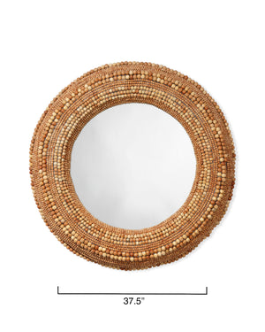Strand Wood Beaded Round Wall Mirror, Natural