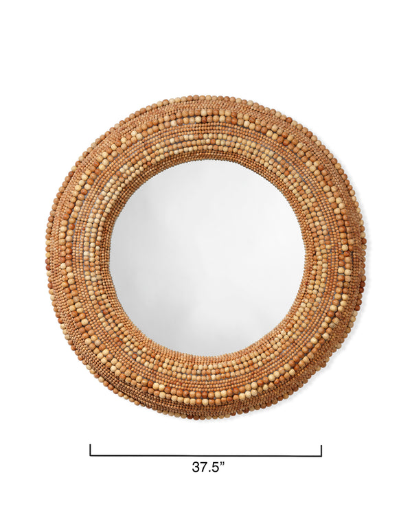 Strand Wood Beaded Round Wall Mirror, Natural