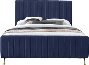 Marcos Queen Bed In Navy Velvet