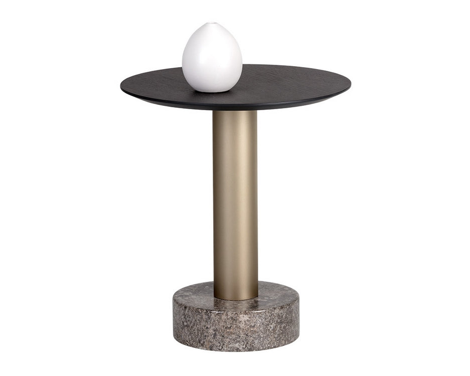 Monaco End Table - Gold - Light Grey Marble / Charcoal Grey