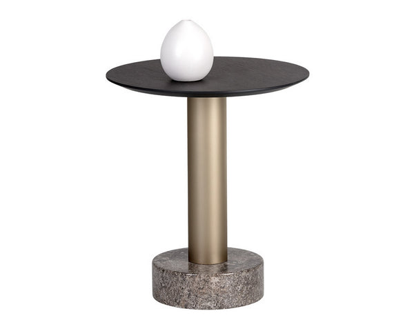 Monaco End Table - Gold - Light Grey Marble / Charcoal Grey