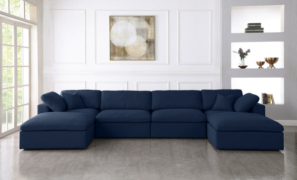 Carmen Cloud Modular Sectional In Navy Linen Fabric