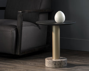 Monaco End Table - Gold - Light Grey Marble / Charcoal Grey