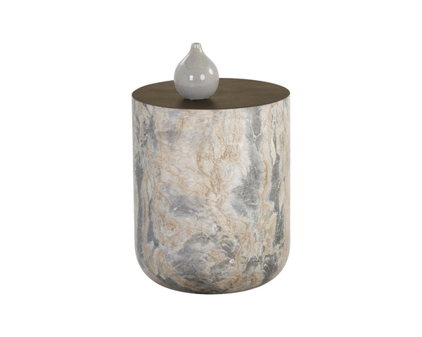 Diaz End Table - Marble Look - Antique Brass