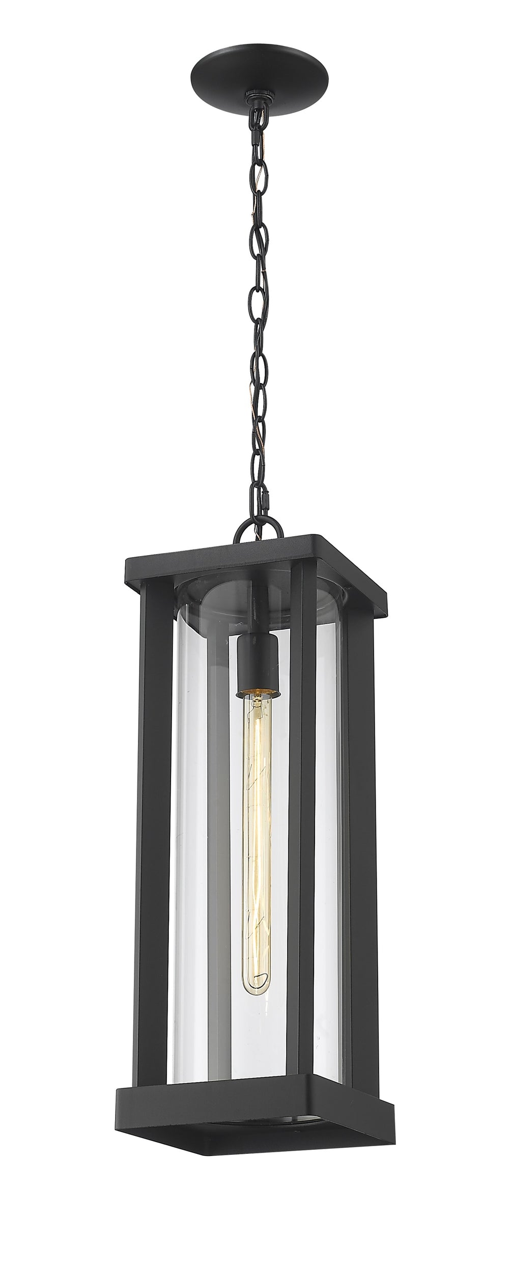 Glenwood 1 Light Outdoor Chain Mount Ceiling Fixture in Black Finish