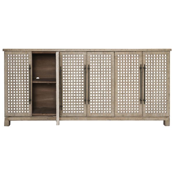 Landon Solid Wood 6Dr Cabinet with Mirror Accents - Cream