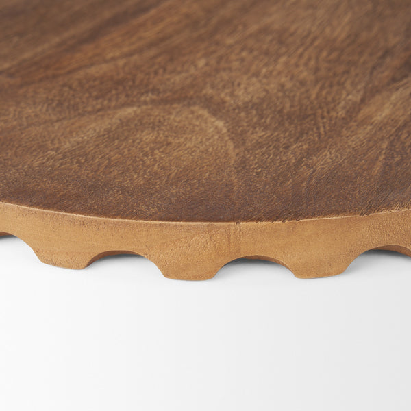 Waverly Round Light Brown Wood Scalloped Edged Trays