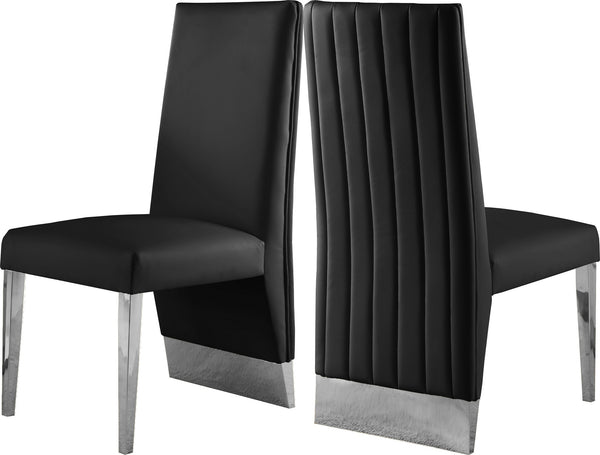 Stanley Dining Chair In Black Faux Leather and Chrome