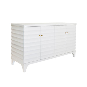 FOUR DOOR BUFFET WITH HORIZONTAL FLUTED DETAIL IN MATTE WHITE LACQUER