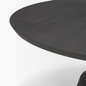 Maxwell 34L x 34W x 16H Dark Brown Wood W/ Black Metal Pedestal Base Round Coffee Table