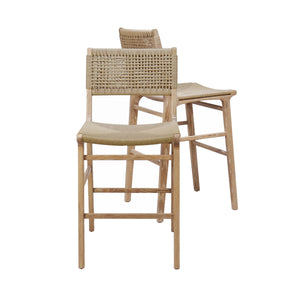 WOVEN BACK COUNTER STOOL WITH RUSH SEAT IN CERUSED OAK