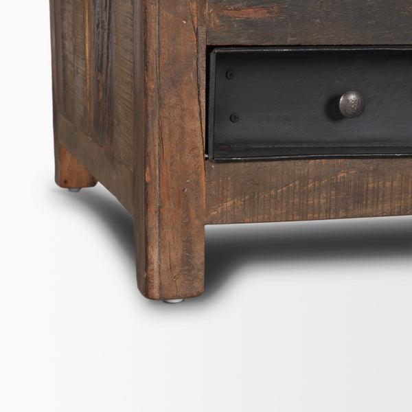 Wilton Brown Wood w/ 12 Black Metal Drawers Coffee Table