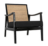 Lichtenstein Sungkai and Mindi Wood Chair with Peeled Rattan Detailing in Charcoal Black with Black Cotton Upholstery