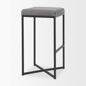 Frodo 16.5L x 16.5W x 29.75H Gray Fabric Seat W/Black Iron Frame Bar Stool