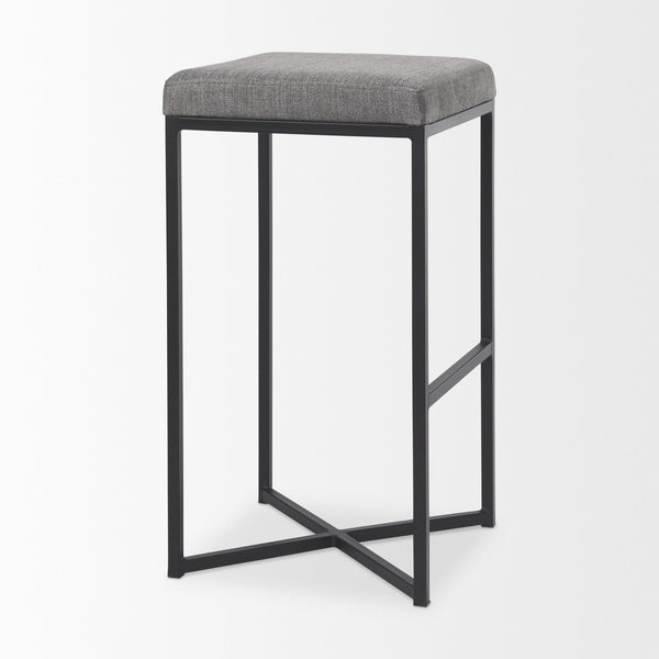 Frodo 16.5L x 16.5W x 29.75H Gray Fabric Seat W/Black Iron Frame Bar Stool