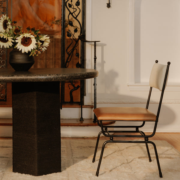 Moe's Posta Dining Chair in Brown Leather & Fabric